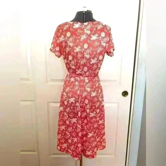 VTG "haband for her"  coral nylon short sleeve with belt classic dress women 8 - Picture 3 of 7